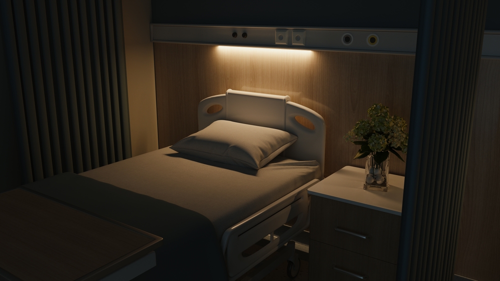 Esthetic,And,Clean,Modern,Hospital,Patient,Room,,At,Night.,Private